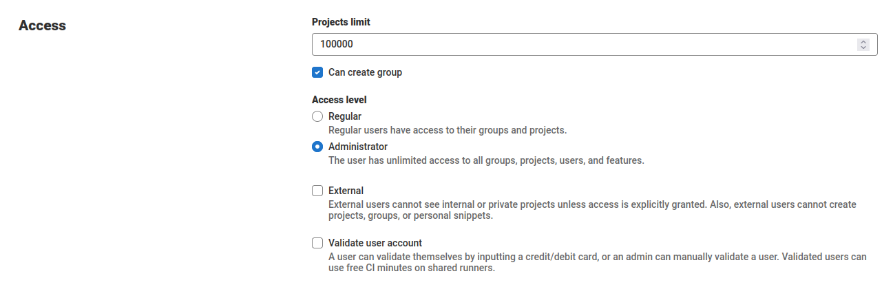 Gitlab - Users - Access level